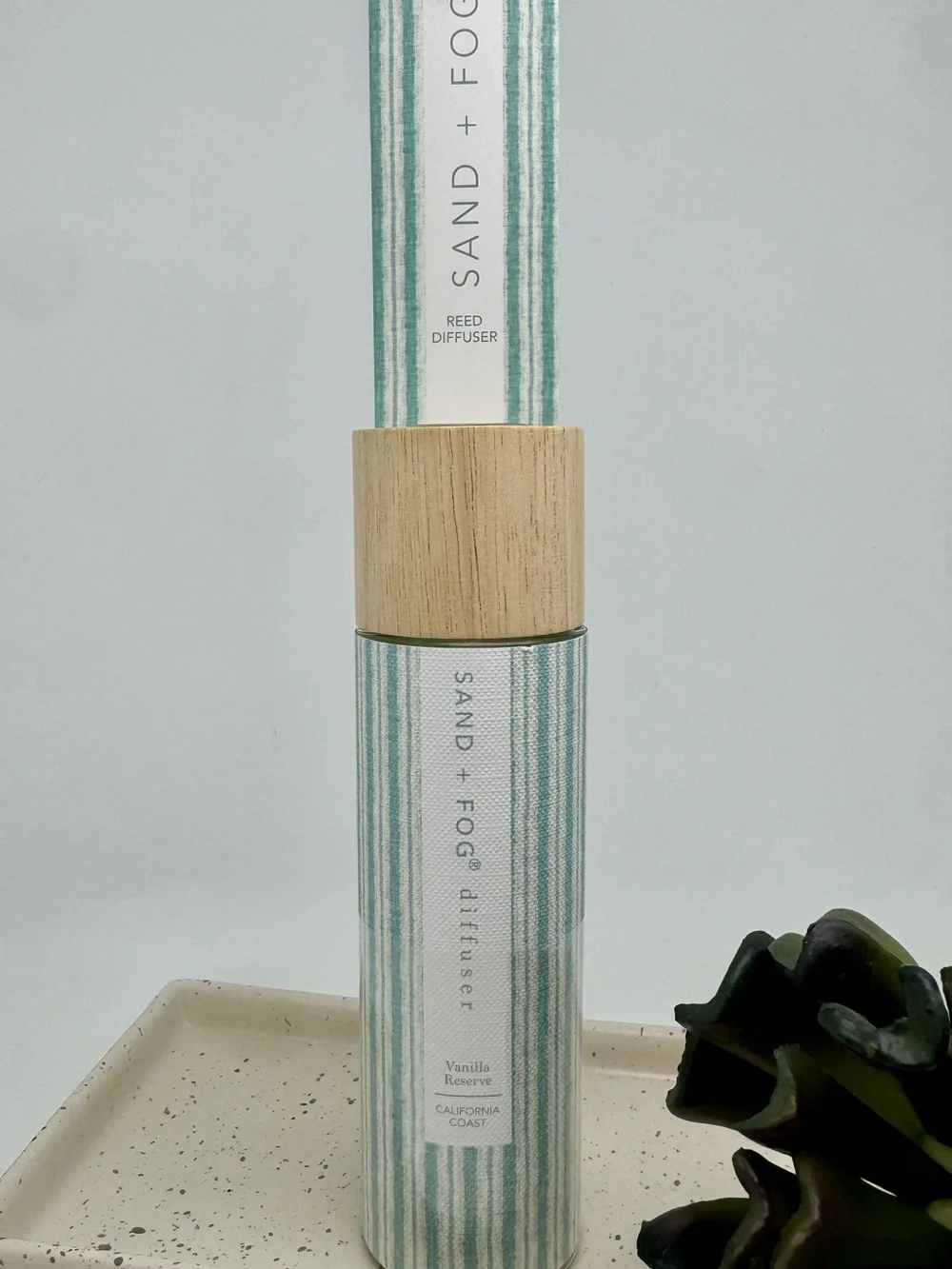 Sand + Fog Vanilla Reed Diffuser in Teal Stripe